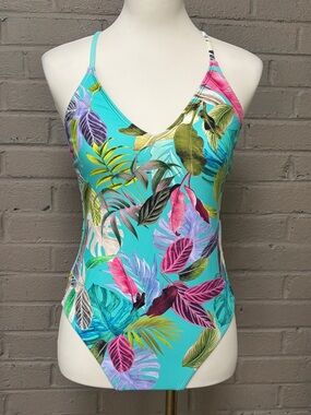 VYB  aqua tropical leaf one piece swimsuit   M